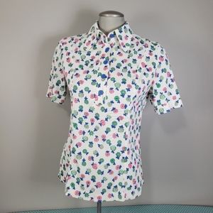 Vintage 1970s collared floral polo blouse